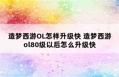 造梦西游OL怎样升级快 造梦西游ol80级以后怎么升级快